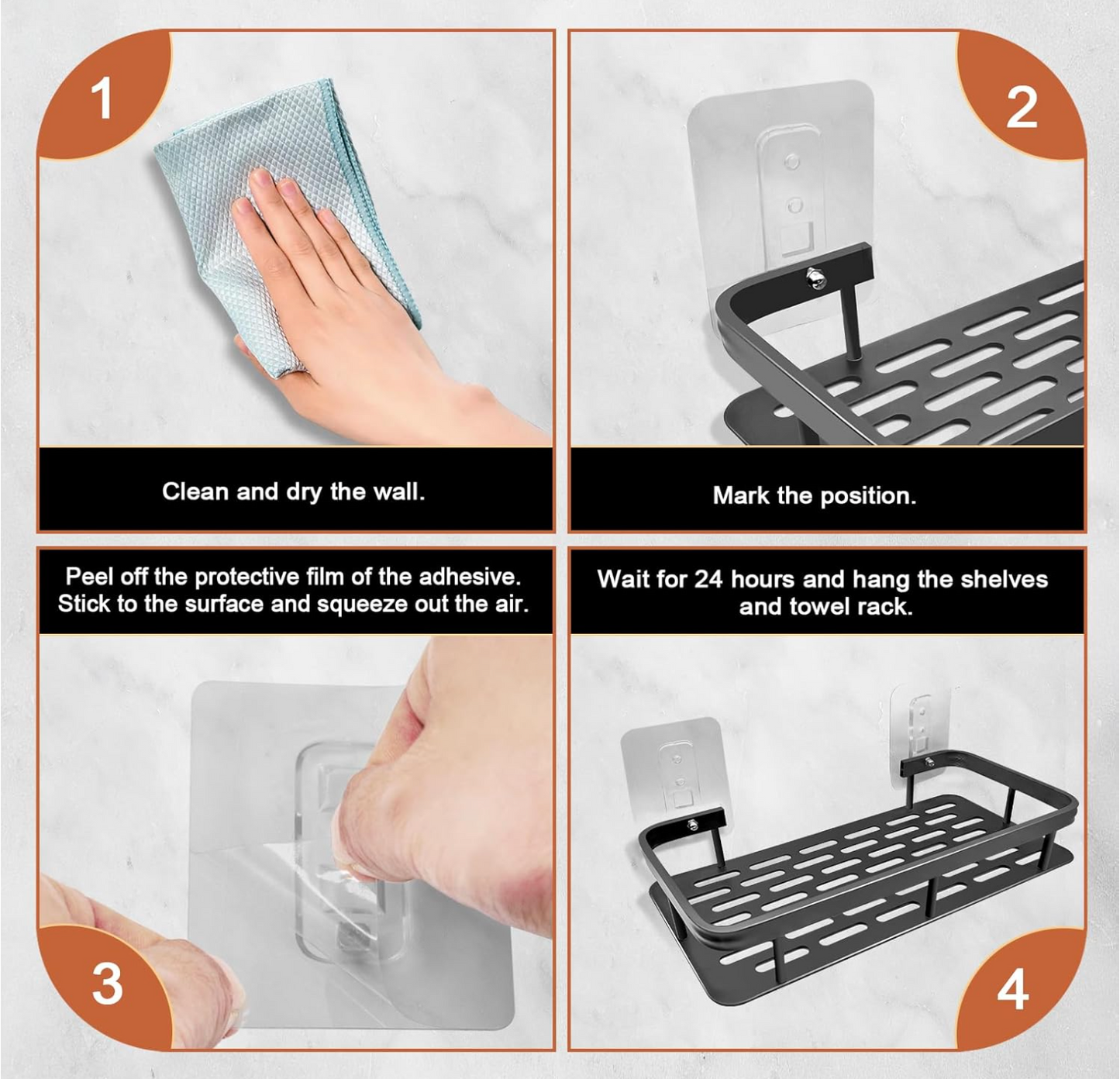 Aluminum Shower Caddy, Adhesive Shower Shelves