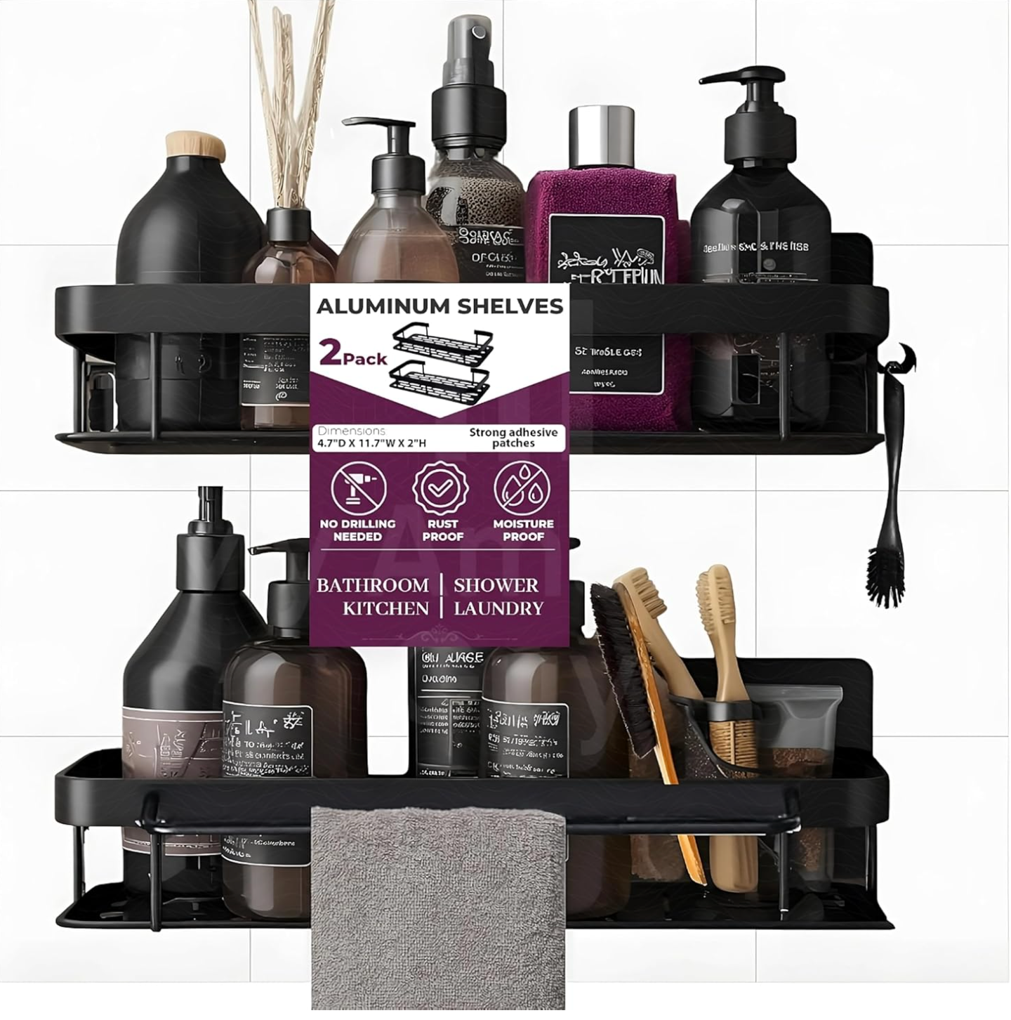 Aluminum Shower Caddy, Adhesive Shower Shelves