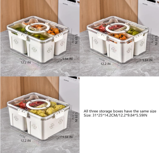 Boîte de Rangement Réfrigérateur avec 4 Panier d’Égouttage