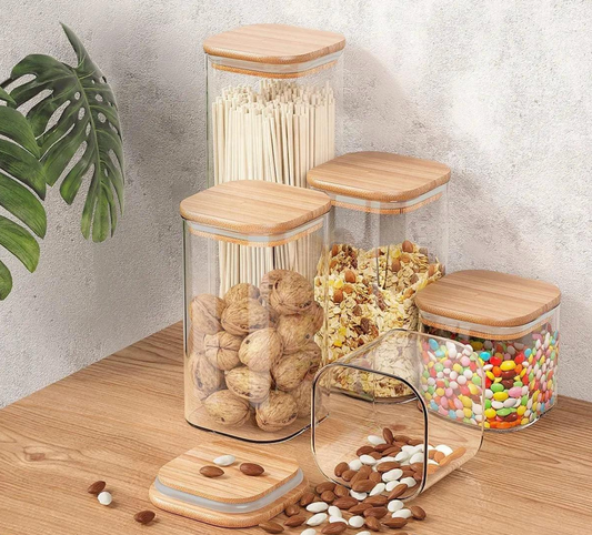 Ensemble de 5 Récipients Alimentaires en Verre Hermétiques