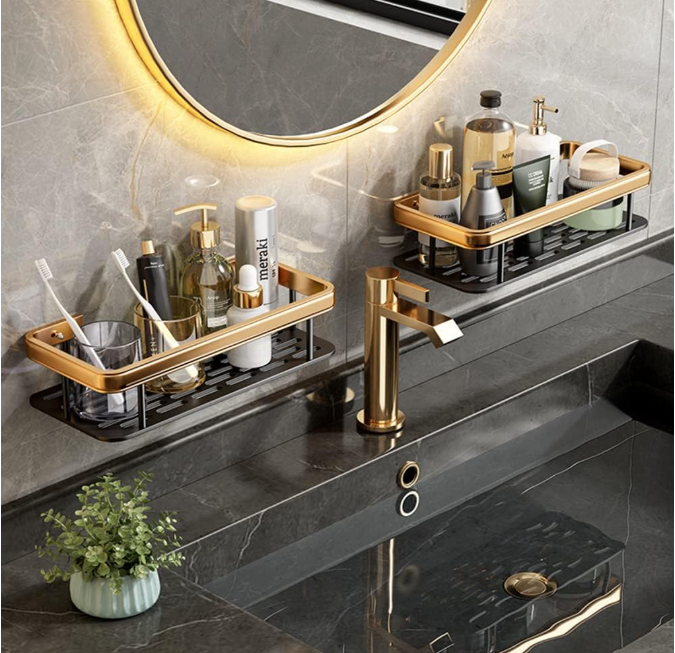 2 Étagères de Douche en Aluminium – Sans Perçage & Résistantes